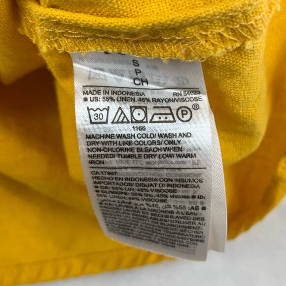 Old Navy Linen Blend Shift Dress Small Yellow Off Shoulder Ruffle Neck Mustard - Picture 6 of 9